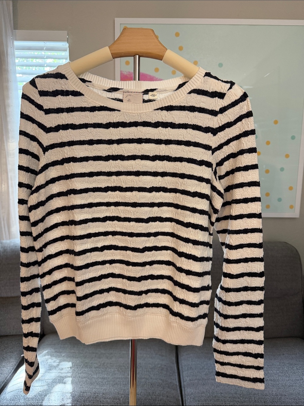 Women’s Black & White Striped Crewneck Sweater